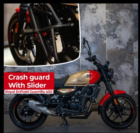 Crash Guard or Royal Enfield Guerrilla 450 (with Slider, Black Texture, Mild Steel) - Type-1-Zana-ZI-8519