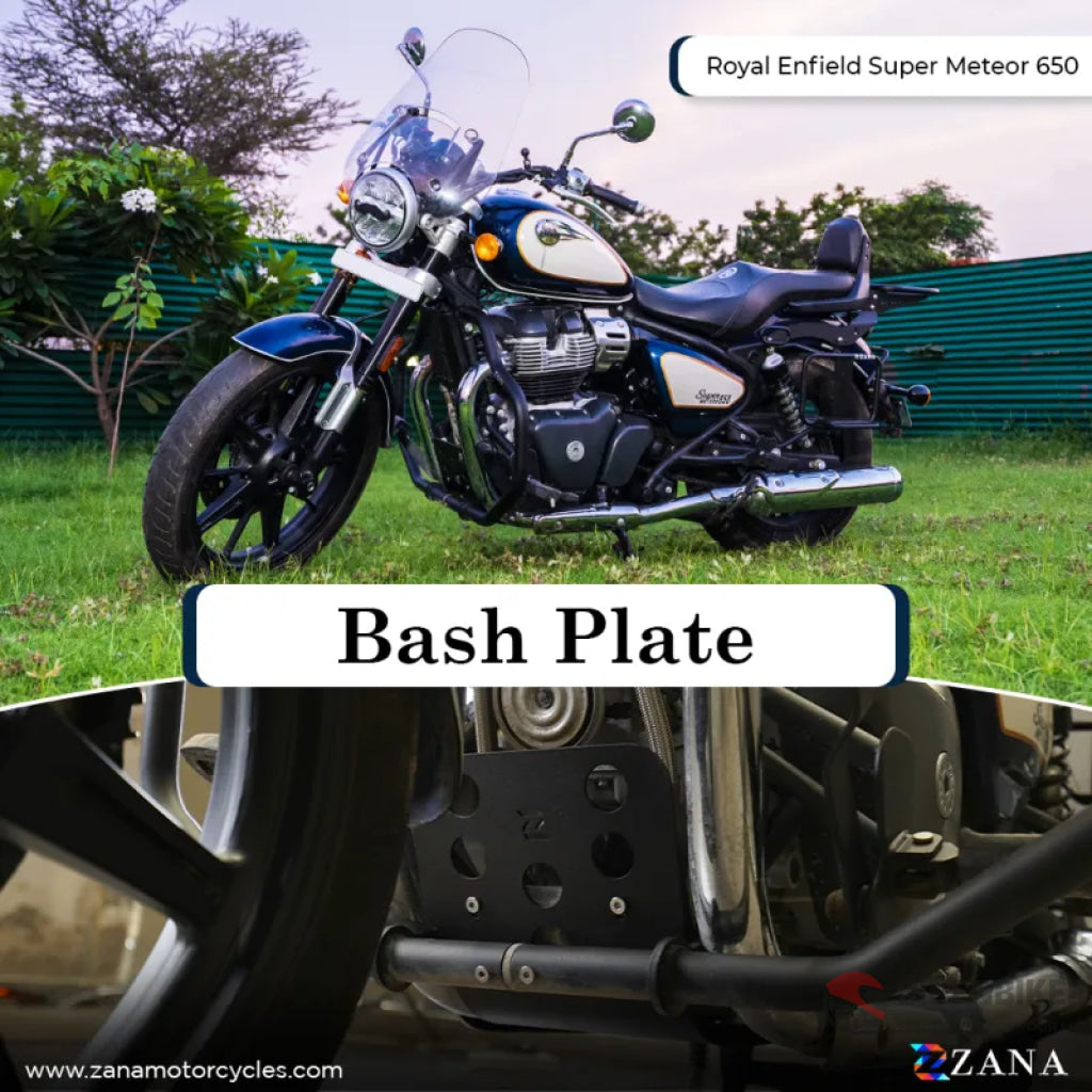 Bash Plate Black/Silver Aluminum For Super Meteor 650 - Zana Black Bash Plate