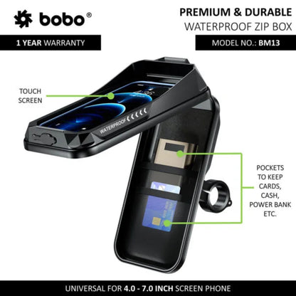 Bobo Bm13 Waterproof Zip Box Bike / Cycle Phone Holder Motorcycle Mobile Mount