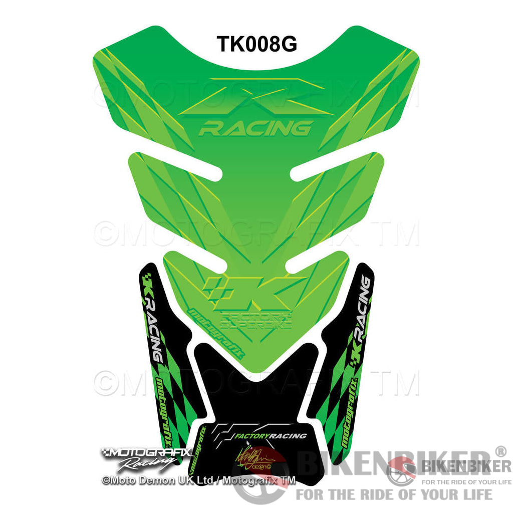 Kawasaki Zx6 Zx7 Zx9 Zx10 Etc Black Green Motorcycle Tank Pad Protector Motografix 3D Gel Tk008G -