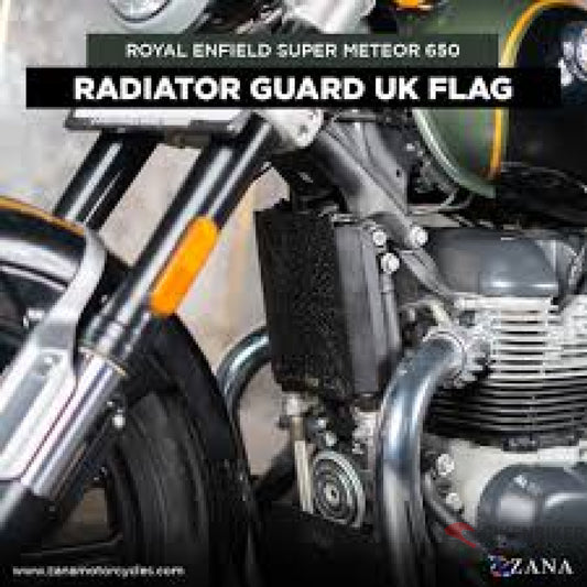 New Uk Flag Radiator Guard For Royal Enfield Super Meteor 650 (Black) - Zana