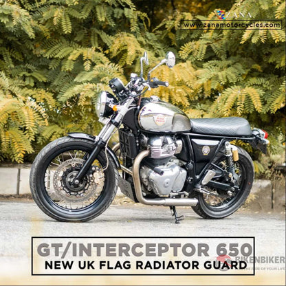 New Uk Flag Radiator Guard Ss All Black Gt & Interceptor 650 - Zana Protection