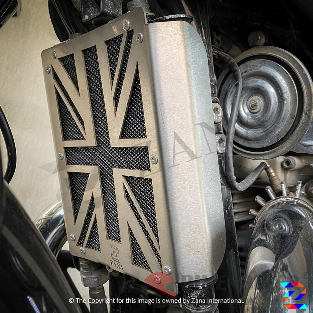 New Uk Flag Radiator Grill For Gt & Interceptor 650 - Zana Silver Protection