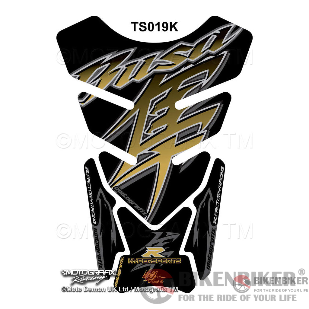 Suzuki Gsx1300R Hayabusa Black / Gold Motorcycle Tank Pad Protector Motografix 3D Gel Ts019K -