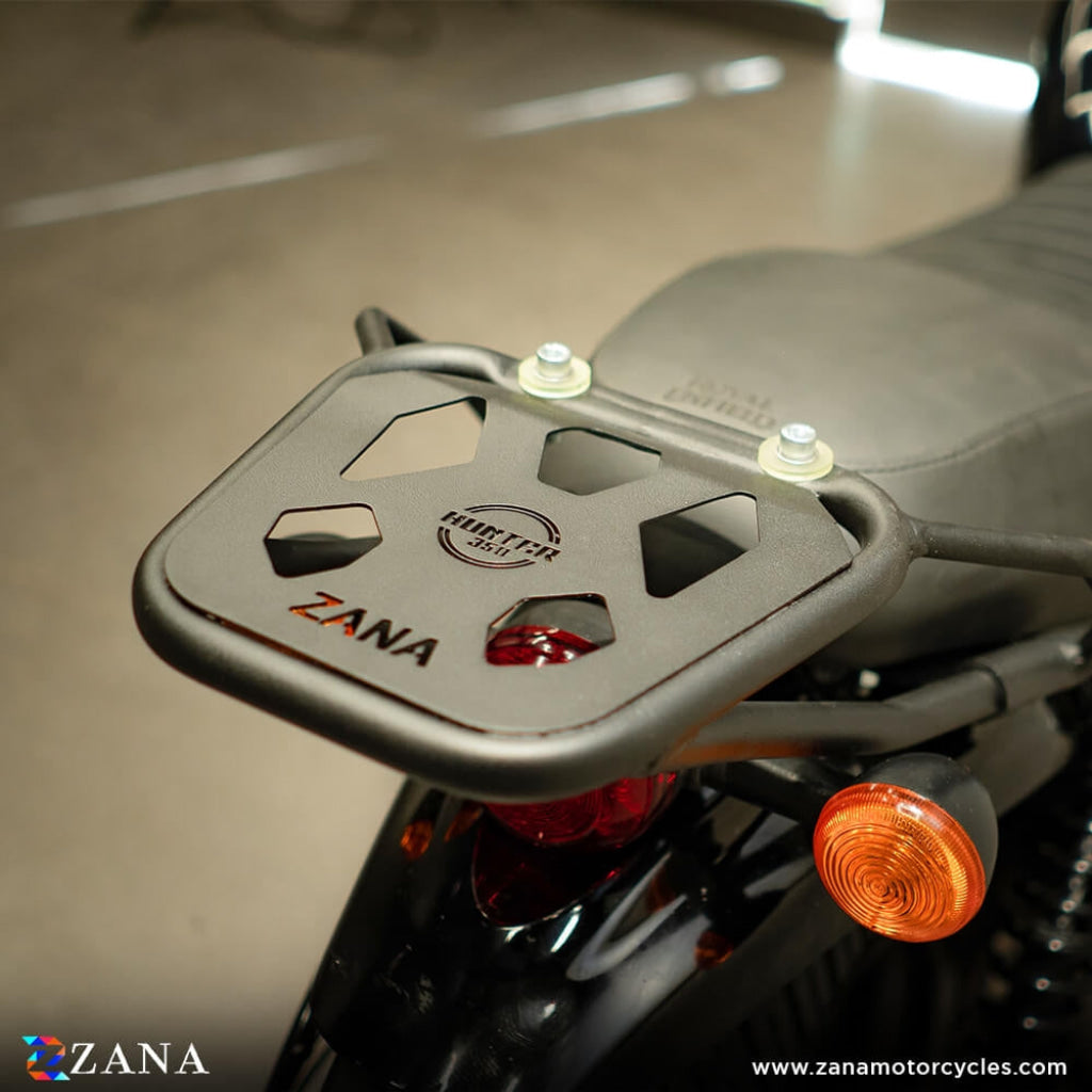 Top Rack With Plate W-1 Compatible Pillion Backrest For Royal Enfield Hunter 350 - Zana Bash Plate