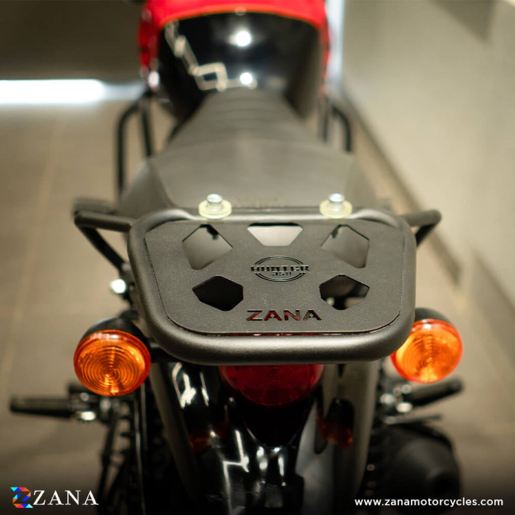 Top Rack With Plate W-1 Compatible Pillion Backrest For Royal Enfield Hunter 350 - Zana Bash Plate